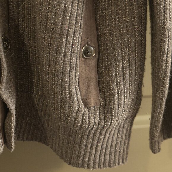 Joseph Abboud Brown Wool Sweater Cardigan Mock Neck Elbow Patch Long Sleeve Coat - Picture 11 of 12